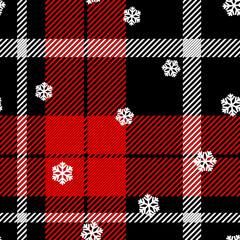 Christmas themed red buffalo plaid pattern with snowflakes - 467684185