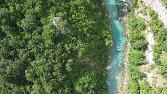Aerial View of Durdevica Tara Arc Bridge in the Mountains. Montenegro, Zabljak drone flyby cayon river pass