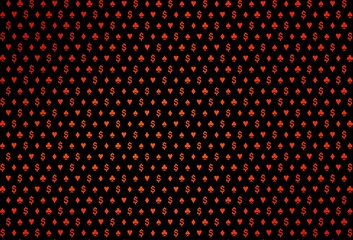 Dark orange vector cover with symbols of gamble.
