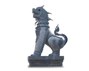 Lion statue in temple of Thailand.Isolated on white background. This has clipping path.                