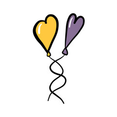 Two vector doodle air balloon. Hand drawn heart.