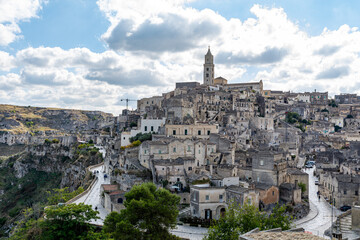 Panoramic view of the historic old town of Matera in southern Italy. Matera was the European Capital of Culture in 2019.