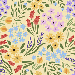 Seamless floral pattern. Abstract flowers, bouquets of flowers. Vector illustration.