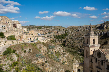 Obraz premium View of the surrounding hills of the ancient city of Matera in the Basilicata Region of Italy. Matera was the European Capital of Culture in 2019. 