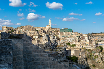 Panoramic view of the historic old town of Matera in southern Italy. Matera was the European Capital of Culture in 2019.