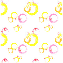 Vector seamless pattern on a transparent background, consisting of multi-colored circles, stars.