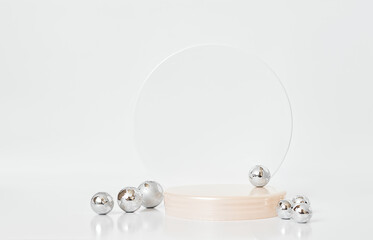 round podium with silver balls for product advertising