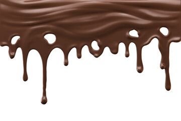 Melted brown chocolate dripping on white background, with clipping path 3D illustration.
