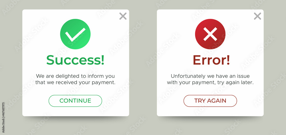 Poster Payment message popup window ui design with button for mobile and web. Vector EPS