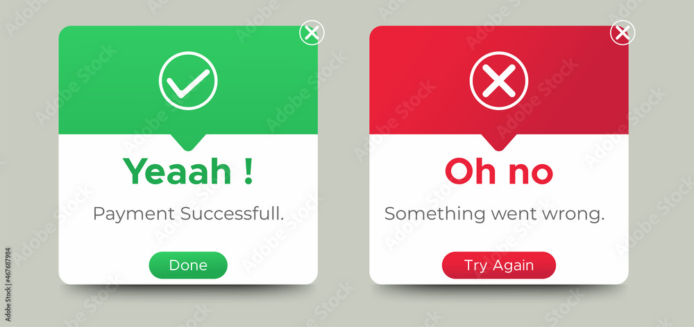 Poster Payment message popup window ui design with button for mobile and web. Vector EPS