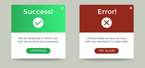 Payment message popup window ui design with button for mobile and web. Vector EPS