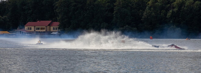 sport. motor boat races. speed, water sports. competition on the water on a sunny day