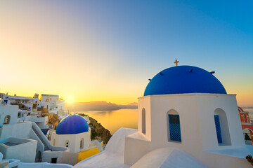 Oia village at sunrise on Santorini island in Greece