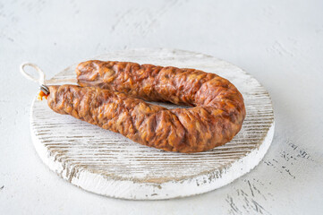 Spanish chorizo on the white background