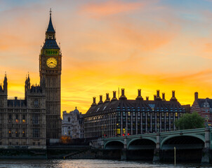 Big Ben in London at sunset. England