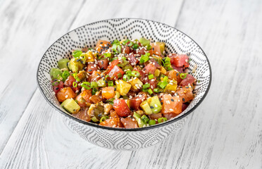 Bowl of tuna and salmon poke