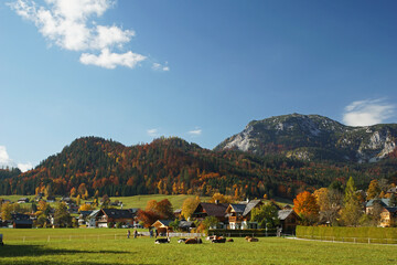 Herbstliche Landschaft um Altaussee im steirischen Salzkammergut