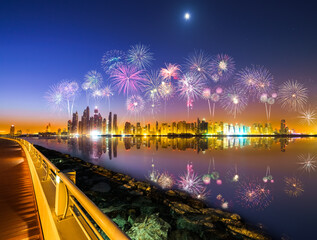 New Year fireworks display near Dubai marina, UAE