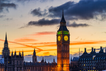Big Ben at sunset in London. England