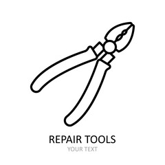 Vector icon with repair tool - pliers. Outline black graphic.