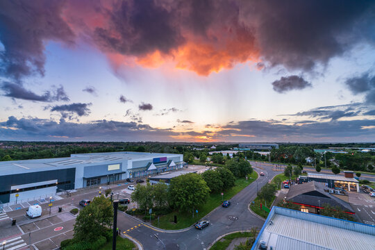 Elder Gate Road At Sunset. Central Milton Keynes. England