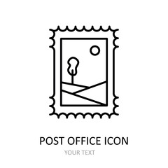 Vector illustration with post office icon. Outline drawing.