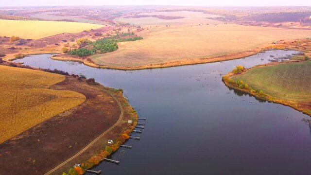 Autumn landscape. Arboretum them. Dokuchaev. 4K aerial photography.