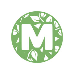 Letter m natural hand drawn monogram initials