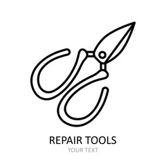 Vector icon with repair tool - scissors. Outline black graphic.