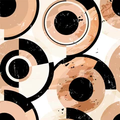 Gordijnen seamless geometric circle background, with paint strokes and splashes, black and white © Kirsten Hinte