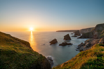 Sunset at Bedruthan Steps, North Cornwall, UK