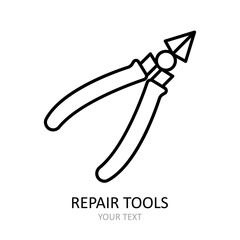 Vector icon with repair tool - side cutters. Outline black graphic.