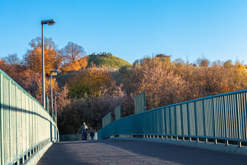 Scenic pathway to Krakus Mound in autumn colors - obrazy, fototapety, plakaty