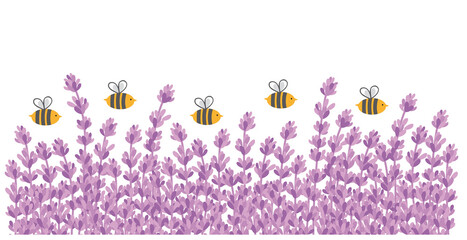Bienen fliegen über Lavendelfeld - obrazy, fototapety, plakaty