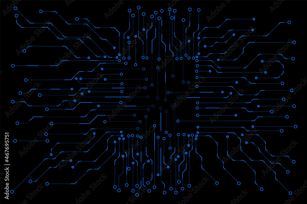 Fototapete Circuit Board Technology Information Pattern Concept Vector Background. Dark Blue Color Abstract PCB Trace Data Infographic Design Illustration