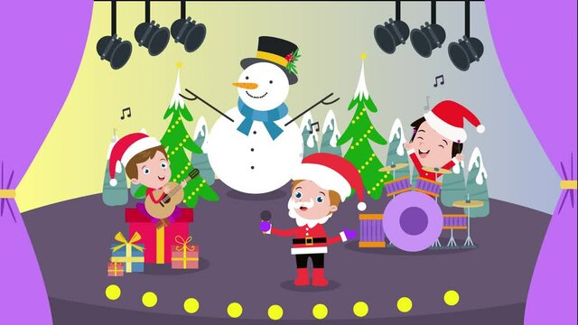 Group of little boy singing christmas carol in concert
