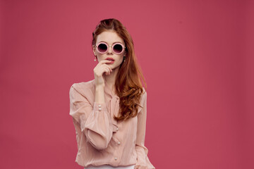 cheerful woman posing cosmetics charm isolated background