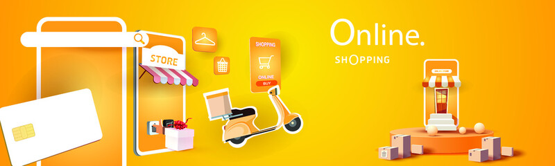 online shopping on phone buy sell business digital  web banner application money advertising payment ecommerce vector illustration search