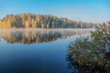 Early morning foggy lake