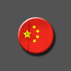 China flag. Round badge. Isolated on a gray background. 3D illustration. Signs and Symbols.