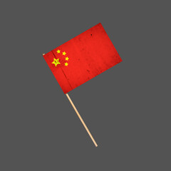 China grunge flag on a stick. Isolated on a gray background. Design element. Signs and Symbols.