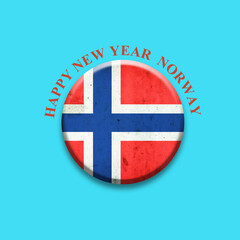 Obraz premium Happy New Year Norway. Norway flag, round badge on a light blue background. Isolated.3D illustration.