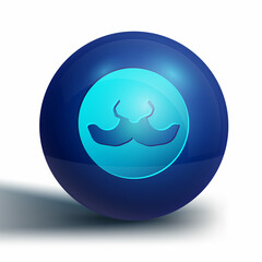 Blue Mustache icon isolated on white background. Barbershop symbol. Facial hair style. Blue circle button. Vector