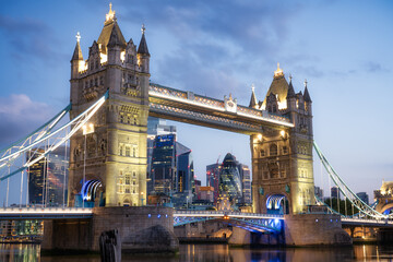 Tower Bridge at dawn in London. England