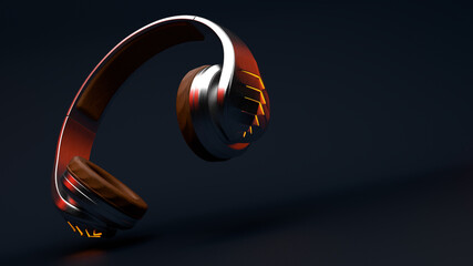 3D Illustration of Aluminum Dieselpunk Headphones with Leather Ear Pads