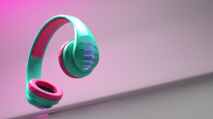 3D Illustration of Blue Wireless Plastic Headphones