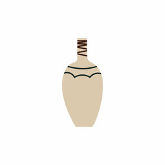 Vector flat ceramic vase, isolated for flowers on a white background. Natural colors simple style.