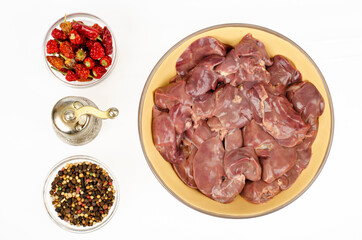 Raw chicken liver for cooking. Studio Photo.