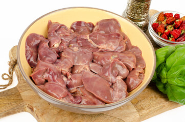 Raw chicken liver for cooking. Studio Photo.