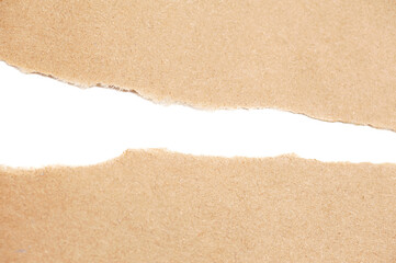 Kraft paper background. Paper torn edge two pieces white background